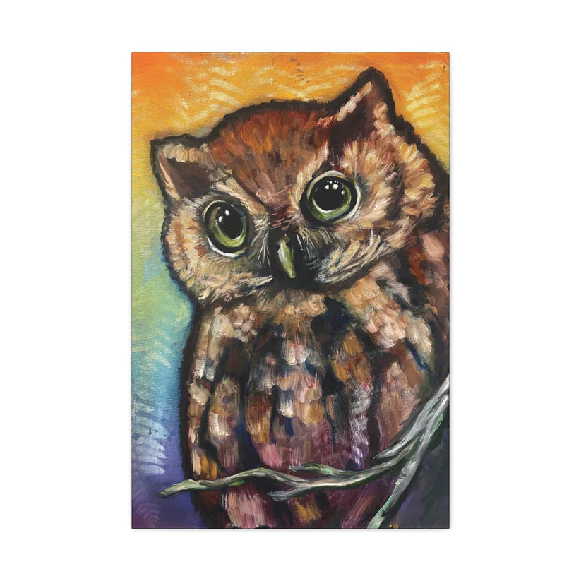 Rainbow Fern Owl Canvas Painting